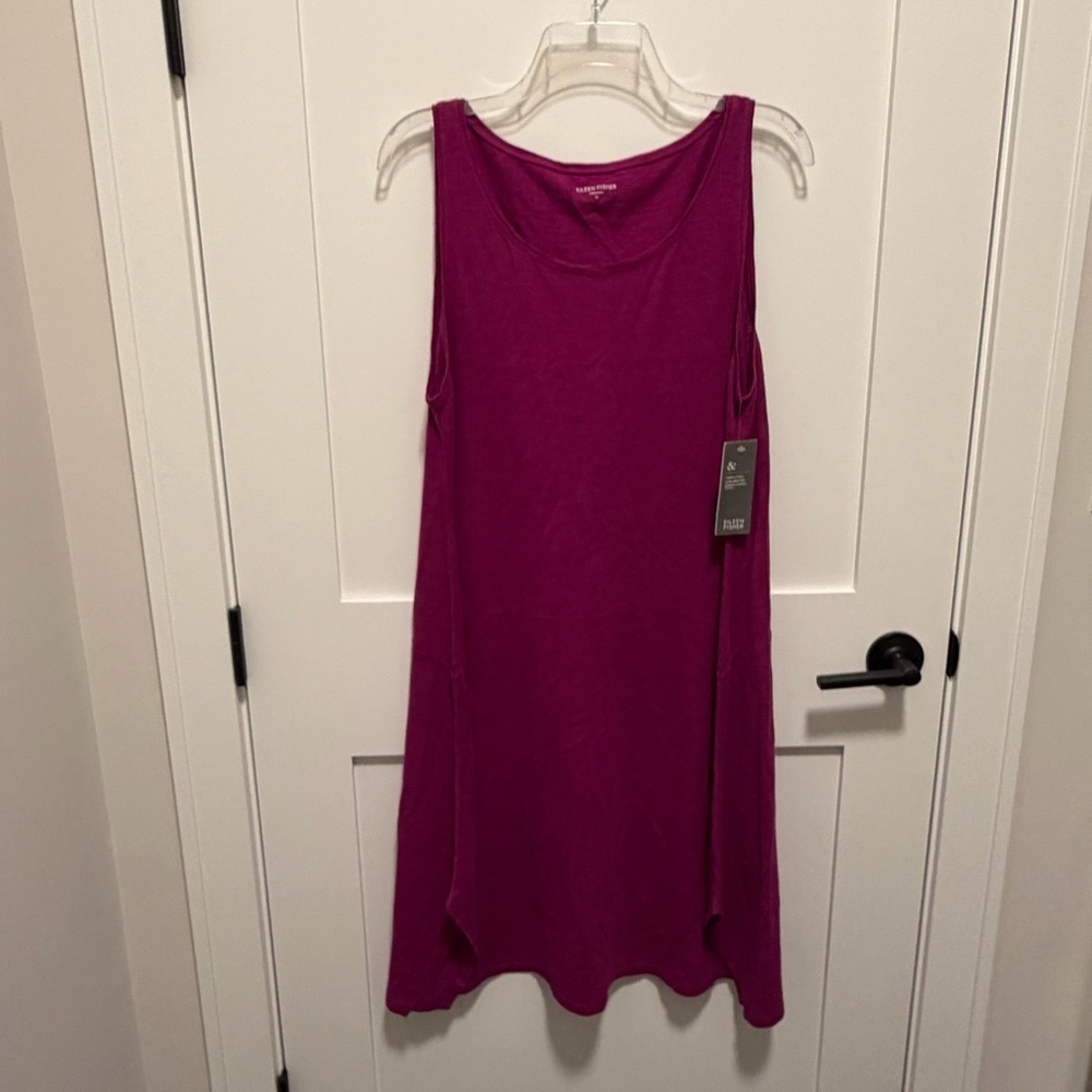 $178 NWT Eileen Fisher Med Purple Sleeveless Dress Trapeze Hemp Organic Cotton